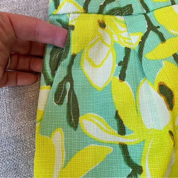 J Crew Basketweave Cotton Lined Bright Lemon Yellow Floral Mini Pockets Skirt - Picture 3 of 11